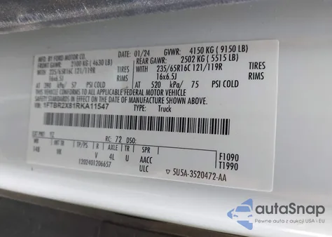 2024 Ford Transit-250 из США, поврежденный, VIN 1FTBR2X81RKA11547